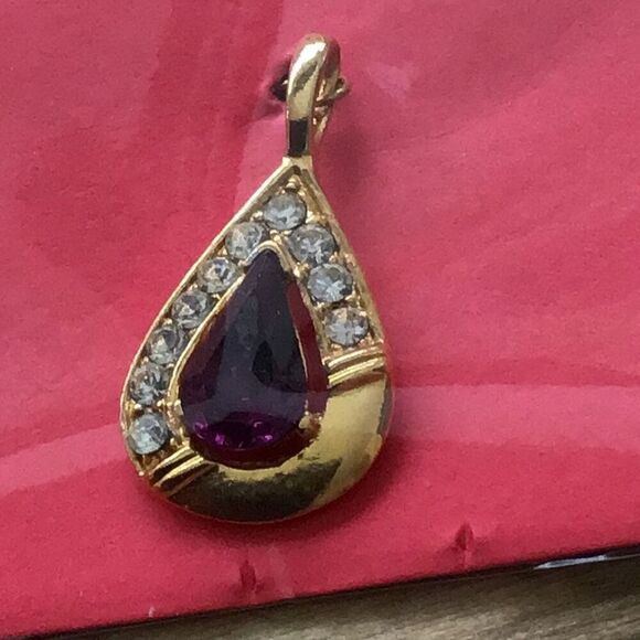 Necklace, Amethyst Pendant and Earrings Set, Dark Purple, Vintage - Picture 3 of 4